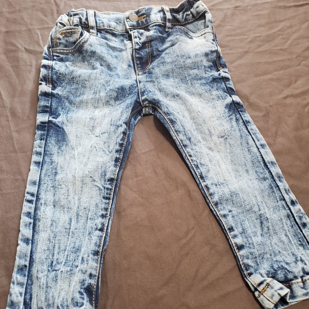 Acid Wash Jeans Denim Elastic Waistband Snap Button Closure Belt Loop 2T Castro